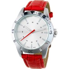 Womens Quartz Powered Stainless Steel Leather Band Casual Watch (Red) - Red - Metal
