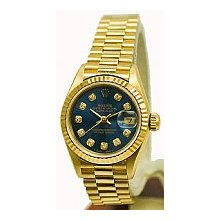 Women's Rolex President Navy Blue Diamond/Fluted/Yellow Gold Preowned