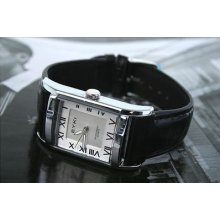 Womens Roman Elegant Leather Black Strap Quartz Wrist Watch White Dial