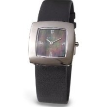 Womens Skagen Watch Black Leather Band Square Dial Diamond Crystal 570stlb