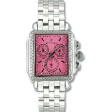 Women's Stainless Steel Case and Bracelet Diamond Chronograph Pink Dial