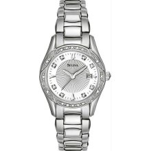 Women's Stainless Steel Dress Silver Tone Patterned Mother of Pearl Dial Diamond