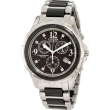 Women's Two Tone Stainless Steel Eco-Drive Chronograph Black Dial Date Display