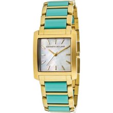 Women's White MOP Dial Gold Tone IP Stainless Steel and Turquoise ...