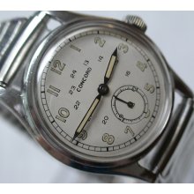 WWII Concord Men's 17Jwl Silver Military Watch - Excellent Shape - Very Rare