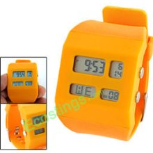 Yellow Women's Alarm Stopwatch LCD Digital Sports Wrist Watch