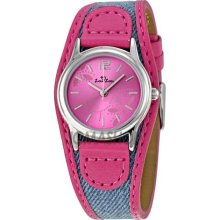 Zou Zou Pink Dial with Flower Motif Pink Faux Leather Ladies Watch