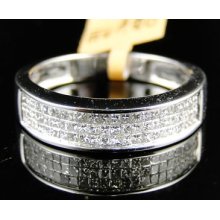 10k Mens/ladies White Gold 3 Row Diamond Band Ring 1 Ct