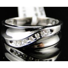 10k Mens White Gold Round Cut Diamond Wedding Engagement Band Ring