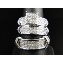 10k White Gold Mens And Ladies Matching Trio Genuine Diamond Engagement Ring 1ct