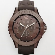 $110 Men's Relic By Fossil Brown Stainless Steel Silicone Watch Zr15692