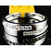 14k Mens White Gold Round Cut Diamond Ring Wedding Band .50 Ct 6 Mm