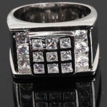 18k White Gold Plated Square Ladies Crystal Band Ring Size7.5- G203