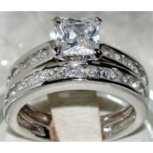 1ct Princess Cz Wedding Engagement 2 Ring Set Size 7