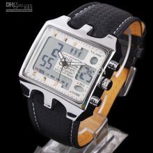 1pcs Selling Ohsen Digital Analog Quartz Mens Sport Leather Watch Sq