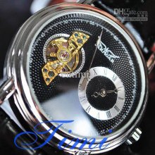2012 Hotsale Charm Auto Mechanical Black Genuine Leather Wrist Watch