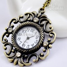28pcs Quartz Antique Bronze White Rhinestone Hollow Flower Pocket Wa
