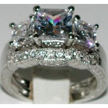 3.0 Ct Princess Cut Engagement/wedding Ring Set Sz 7