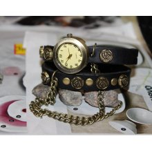 3 color rose leather wrist watch,rivet bracelet,leather watch,antique watch,vintage watch , watch, handmade watch, bracelet,rivet watch,