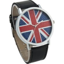 3 Colors Pu Leather Fashion Round Quartz Woman Lady Wrist Watch Uk National Flag