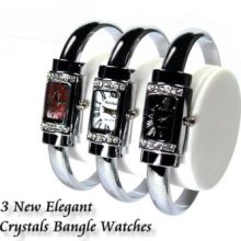 3 X Elegant Lady Crystals Bangle Watches B214u