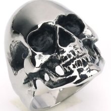 316l Stainless Steel Retro Black Silver Tone Skull Ring For Mens Boys 7-15