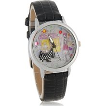 3D Girl Pattern Women's Analog Watch with PU Leather Strap (Black)