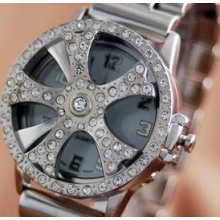 3d Spinning Crystal Bling Silver Spinner Mens Watch