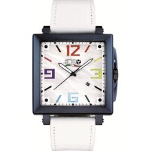 3H Women's Cube Blue PVD Automatic White Dial Interchangeable Band