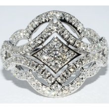 $4,200 .73ct Natural Diamond Cluster Ring Gorgeous Design 14k White Gold