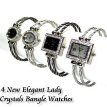 4 X Elegant Lady Crystals Bangle Watches B231u