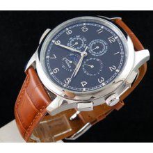 44mm Parnis Black Dial Auto Mechanical Multi-funtion Moon Phase Mens Watch 249b