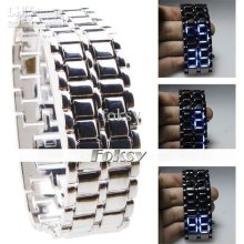 50pcs Led Watch Sharp Lava Style Silver Iron Samurai Metal Blue Ligh