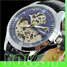 5pcs Auto Automatic Mechanical Skeleton Stainless Steel Mens Watch L