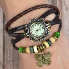 6color Elegant Genuine Leather Butterfly Strap Roma Number Dial Quartz Watch