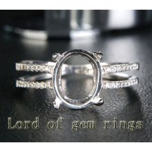 7x9mm Oval Cut Solid 14k White Gold Pave Diamond Engagement Wedding Ring Setting