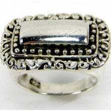 925 Sterling Silver Large Rectangle Beaded Plain Ring Size 6