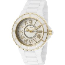 A_Line Women's Marina Silver Dial Gold Accents White Ceramic