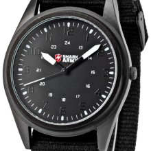 A Shark Army Men Electroplat Case Sport Quartz Military Black Nylon Wrist Watch