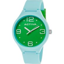 Activa Watches Men's Green Dial light Blue Polyurethane Light Blue Po