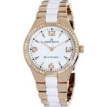 AK Anne Klein Women's 10-9118WTGB Swarovski Crystal Accented Gold-Tone Ceramic Dress Watch