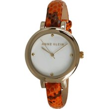 AK Anne Klein Women's AK-1236MPOR Gold-Tone Orange Snake-Skin Print Leather Strap Watch