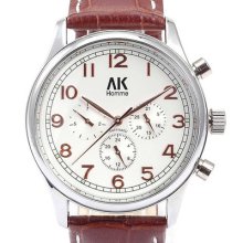 Ak-homme Day & Date 3 Dials Display Mens Wrist Automatic Mechanical Watch