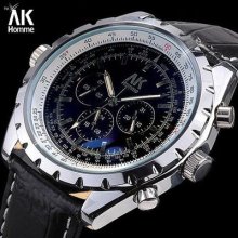 Ak-homme Pilot Mens Automatic Mechanical Wrist Watch
