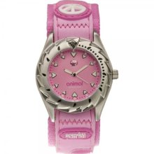 Animal Ladies Quartz Watch With Pink Dial Analogue Display And Pink Fabric And Canvas Strap Wwsy009-020-O/S