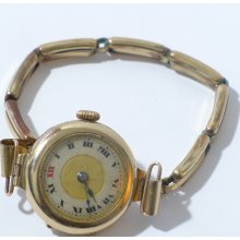 Antique 9k Gold BUREN 15J Ladies Watch Roman 2-tone Dial ca. 1920