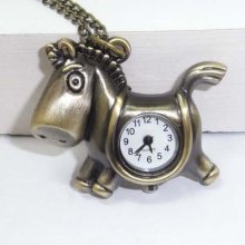 Antique Bronze Quartz Pocket Watch Necklace Pendant Watch With Horse Shape