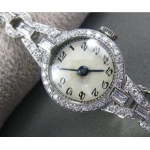 Antique Large 1.15ct Old Mine Diamond Platinum Mechanical Round Watch 22196