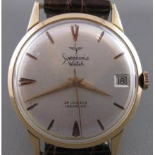 Antique Simphonie 18k Yellow Gold Large Round Swiss Mens Watch 2493