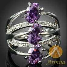 Arinna Purple Hand Grasp Shape Cocktail Ring White Gold Gp 18k Swarovski Crystal